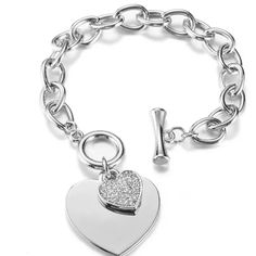 New Stainless Steel Heart Charm Bracelet One Size Toggle Closure Stainless Steel Elegant Metal Heart Bracelet With Toggle Clasp, Elegant Heart Bracelet With Toggle Clasp For Valentine's Day, Metal Heart Bracelet With Toggle Clasp, Women's Boutique, Heart Charm Bracelet, Style Jewelry, Ladies Boutique, Womens Jewelry Bracelets, Heart Charm