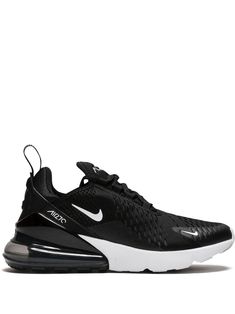 Black rubber Air Max 270 sneakers from NIKE featuring signature Swoosh logo detail, round toe, front lace-up fastening, pull-tab at the heel and rubber sole with Max Air cushioning. These styles are supplied by a premium sneaker marketplace. Stocking only the most sought-after footwear, they source and curate some of the most hard to find sneakers from around the world. | Nike Air Max 270 sneakers Air Max 270 Black And White, Nike 270s Black, Nike Air Max 270 Black And White, Black Nike Air Max 270 Women, Nike Air Maz, 270 Nike Shoes Black, Nike Shoes Air Max 270 Black, Nike Pro Max 270, 270 Air Max Shoes Black