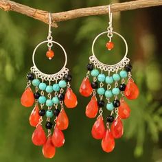 Thai Beaded Carnelian Chandelier Earrings - Ginger Ruffles | NOVICA Chandelier Earrings Diy, Pearl Chandelier Earrings, Carnelian Earrings, Pearl Strands Necklace, Earrings Ideas, Earrings Chandelier, Earrings Diy, Earrings Inspiration, Swarovski Crystal Earrings