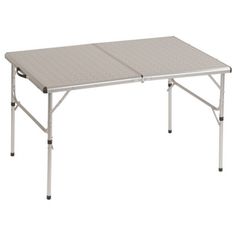 the folding table is white and has two legs on each side, with one leg up