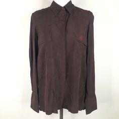 New Hannes Roether Blouse Shirt Top Womens Xs Smoke Red Burgundy Button Front No Observed Rips, Tears, Or Stains. Please See Photos For Details And The Last Photo For Measurements. Don't Hesitate To Reach Out With Any Questions! Red Relaxed Fit Top With Button Closure, Fitted Burgundy Top With Button Closure, Collared Burgundy Top With Button Closure, Burgundy Long Sleeve Top With Buttons, Burgundy Button-up Shirt With Button Closure, Sleeveless Knit Top, Black Sheer Top, Bohemian Blouses, Shoulder Shirts