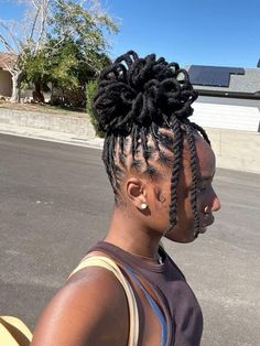 Petal Updo Locs, Bun Hairstyles With Locs, Loc Pedals Bun, High Ponytail Locs Styles, Women Loc Styles Hairstyles Short, Petal Buns On Short Locs, Barrel Twist Into Ponytail Locs, Loc Bun Styles Updo, Loc High Bun Styles