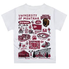 Let your kiddo look cool in his new Vive La Fete Impressions hand sketched artwork boys tee shirt. Let him play, go to the game, and cheer loudly and proudly with his Montana Grizzlies UMT gear by Vive La Fete.Celebrate and cheer on game day with our classic design Montana Grizzlies UMT Short Overstitched Crew Neck Sleeve Top. Officially Licensed product sold by Vive La Fete.This awesome graphics, fun and game day crew neck t-shirt features officially licensed Montana Grizzlies UMT colors and gr Graphic Tee Tops With Custom Artwork For Fans, Red Graphic Print T-shirt For School, Graphic Tee Shirt For School With Graphic Print, School Graphic Tee Shirt With Graphic Print, Graphic Print Tee For School, School Spirit Shirt With Graphic Print For Fans, Graphic Tee With Graphic Print For School, Graphic Print Graphic Tee For School, School Spirit Graphic Print Shirt For Streetwear