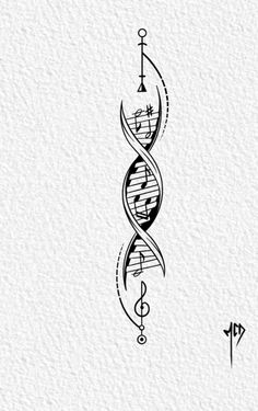 a black and white drawing of a double strand of musical notes