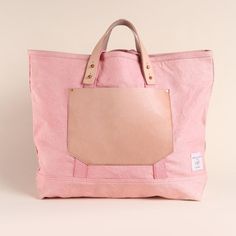 Pink Cotton Canvas Tote Leather Pocket and Handles Cotton Tote Weekender Bag With Pockets, Rectangular Cotton Weekender Bag With Pockets, Pink Large Capacity Canvas Bag For Everyday Use, Everyday Large Capacity Pink Canvas Bag, Large Capacity Pink Canvas Bag For Everyday Use, Large Capacity Pink Canvas Tote Bag, Everyday Pink Canvas Satchel Bag, Pink Large Capacity Canvas Shoulder Bag, Summer Shopping Canvas Bag With Pockets