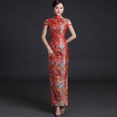 Beth and Brian Qipao-YSY Floral embroidery Traditional Cheongsam, Red Cheongsam, Qipao Pattern, Wedding Qipao, Red Qipao, Cheongsam Modern, Modern Qipao, Qipao Cheongsam, Qipao Dress