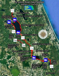 a map showing the route for st johns river day paddles