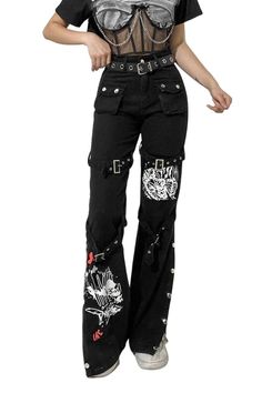 EGIRL BUCKLE CARGO PANTS Punk Style Wide Leg Bottoms For Concerts, Baggy Punk Bottoms For Concert, Grunge High Rise Bottoms For Streetwear, Edgy Baggy Bottoms For Concert, Edgy Mid-rise Pants For Streetwear, Edgy Mid-rise Streetwear Pants, Casual Wide Leg Pants For Concert, Wide Leg Cotton Pants For Concert, Cotton Wide Leg Pants For Concert