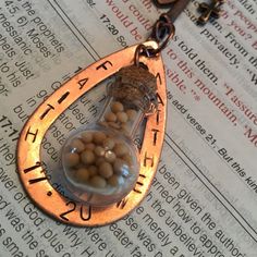 Custom Hand Stamped Copper Designteardrop Copper Charm With A Glass Filled Jar With Mustard Seedsmatthew 17:20 Copper Tone Heart & Cross Charms Choose 24" Or 30" Copper Tone Ball Chain Or Brown, Black Leather Adjustable Necklace. Comes Wrapped For The Perfect Gift Faith Mustard Seed, Jar Necklace, Copper Design, Seeded Glass, Mustard Seed, Cross Charms, Adjustable Necklace, Ball Chain, Hand Stamped