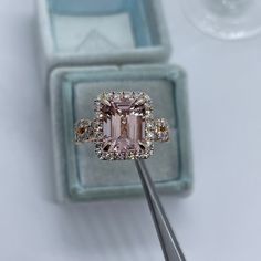 Emerald Cut Morganite Ring 14K Rose Gold Emerald Cut - Etsy Pink Rings, Engagement Ring Emerald Cut, Emerald Cut Halo, Round Diamonds Wedding Band, Engagement Ring Emerald, Ring Emerald Cut, Vintage Engagement Rings Unique, Future Engagement Rings, Band Art