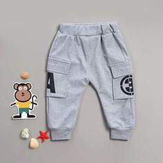 Letter Pattern Casual Pants - PrettyKid Winter Cotton Sweatpants For Playwear, Cotton Sweatpants For Winter Playwear, Casual Winter Playwear Pants, Gray Cotton Winter Cargo Pants, Cotton Sweatpants For Spring Playwear, Cotton Letter Print Bottoms For Winter, Winter Cotton Bottoms With Letter Print, Winter Cotton Pants With Letter Print, Cotton Pants For Playwear In Fall