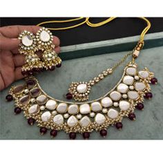 Gold Rodium Polish Red and Maroon color Necklace in Metal Alloy studded with Kundan, Pearl Maroon Necklace, Bridal Jewelry Necklace, Wedding Necklace Set, Kundan Choker, Bridal Choker, Color Necklace, Choker Necklace Set, Metal Necklace, Choker Set