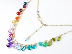 Material: Gold Filled, Necklace Length: 21 Multi Gemstone Necklace, Rainbow Gemstones, Peridot Necklace, Rainbow Necklace, Rainbow Bracelet, Pink Topaz, Pink Amethyst, Necklace Statement, Colourful Necklace