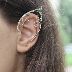 A of cuffs from the elf's ear are made of silver plated  wire and czech beads.The piece is covered with metal, which protects the lacquer. No piercing required. Made for ears of medium size, for larger or smaller ears this pair can be made to order. Another metal (copper, brass) or beads are also possible if you want to make some design changes. These cuffs are adjustable for ear sizes of 2.1 - 2.7 inches (5.3-6.6 cm). For an ear cuff with a mask or larger size. decorations,Earrings,cuffs,elven Adjustable Unique Ear Cuff, Handmade Adjustable Cartilage Earrings For Party, Unique Adjustable Pierced Ear Cuff, Handmade Adjustable Ear Climbers, Handmade Adjustable Fantasy Ear Cuff, Adjustable Single Fantasy Ear Cuff, Fantasy Style Festival Ear Cuff For Pierced Ears, Fairy Style Ear Cuff For Party With Pierced Ears, Adjustable Fantasy Style Party Ear Cuff