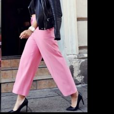 Zara Pink Cropped Pant. Brand New. Front Zipper Closure. Chic Wide Leg Pants For Spring Day Out, Chic Summer Pants For Going Out, Trendy Spring Pantsuit For Night Out, Elegant Spring Pantsuit For Going Out, Chic High Waist Wide Leg Pants For Spring, Spring Office High Waist Bottoms, Spring Office High-waist Bottoms, Spring Wide Leg Pants For Day Out, Summer Pants For Going Out