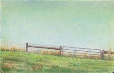 a drawing of a fence in the middle of a field