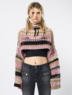 Giselle Pink, Streetwear Fashion Aesthetic, Crop Knit Sweater, Minga London, Stitch Clothes, Knit Shrug, Crochet Bolero, Cropped Knit Sweater, Crochet Shrug