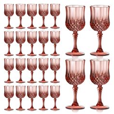 PRICES MAY VARY. Notes:This product is made of plastic, please confirm before purchasing. Pack of 24: You will receive 24 vintage 7oz pink stemware, enough stemware for entertaining guests at home to celebrate in retro fashion! This beautiful wine glass set will add a stylish touch to your table. Note: Not suitable for boiling hot liquids, dishwasher use, or microwave use. Crystal texture: The water glass with crystal texture design looks sparkling, not only beautiful and durable, but also very Vintage Water Glasses, Rose Gold Wine Glasses, Pink Wine Glasses, Wedding Glassware, Crystal Texture, Vintage Rose Gold, Crystal Water, Pink Wine, Vintage Champagne