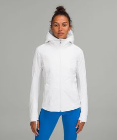 Add another mile to your cold-weather run. This jacket helps protects you from the elements and has stretchy fabric where you need to move. Designed for Running. Slim fit skims your body. Removable dickie zips into inside of jacket. Zippered exterior pockets with a hidden phone sleeve. Reflective details. Thumbholes. Running In Cold Weather, Lululemon Jacket, Running Jacket, Women's Coats & Jackets, Women's Coats, Jackets Online, Leggings Shop, Down Jacket, Coats For Women