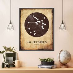 the zodiac sign sagittarius hangs above a desk