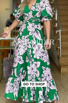 Women's Fashion Casual Puff Sleeve Print Ruffle Maxi Dress Long Maxi Dress Outfits, Christian Bautista, Tailored Outfits, Outfit For Church, Ruffle Maxi Dress, Maxi Dress Outfit, African Fashion Traditional, Classy Casual Outfits, Classy Casual