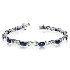 Oval Sapphire & Diamond XOXO Link Bracelet 14k White Gold 7ct - CBB86 Sparkly Bracelets, Liquid Silver, Gold Link Bracelet, Emerald Bracelet, Sterling Bracelets, Diamond Tennis Bracelet, Bracelets Gold Diamond, Pretty Bracelets, Fine Jewelry Bracelets