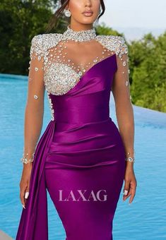 Formal Prom Dresses Long, Formal Prom Dress, Prom Dresses Long Mermaid, Purple Mermaid, Beaded Tulle, Prom Dress Styles, فستان سهرة, Illusion Neckline, Green Prom Dress