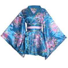 PRICES MAY VARY. !!!Please Use The Size Chart Image on the Left. Do not use Amazon's "Size Chart" link.!!!! -Features: Short Style kimono robe in bright color with Peony pattern, elegant and pretty. simple to wear.Top is separated from the skirt.Wide belt and large bow.Blue string adorns the waist.Collars and hemlines are decorated with white lace.If the v-neck is deep, a black cloth covers the front chest.No embarrassment. -Material： Made of 100% Polyester. light weight and airy and satin soft Japanese Dress Traditional Kimono Japan, Skirt Belt Outfit, Japanese Traditional Geisha, Japanese Dress Traditional, Kimono Outfit Japanese, Short Kimono Dress, Traditional Geisha, Belt Outfit, Peony Pattern