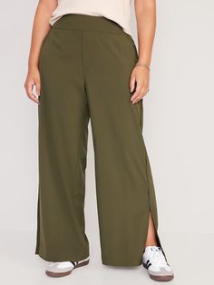 High-Waisted StretchTech Wide-Leg Pants | Old Navy Fall Travel Wardrobe, Fun Clothes, Wide Leg Crop Pants, Split Legs, Stones Throw, Pants Green, Travel Wardrobe, Crop Pants, Jack Black