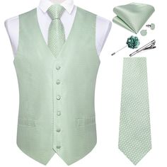 PRICES MAY VARY. 【PURCHASE CONTAINS】Silk Green Paisley Vest+Necktie+Lapel Pin+Pocket Square+Cufflinks+Tie Clip.It's Proper gift for Christmas Day, Valentine's Day, Thanksgiving Day,Father's Day, Anniversary,birthday ect 【MATERIAL and CRAFT】High quality sage green waistcoat and necktie are made from Silk. 2000 stitches jacquard woven craft, high-density fabric makes the suit vest and tie durable, non-deformed ,no pilling,no fading,and soft with a genuine look and feel. 【ELEGANT DESIGN】Jacquard wo Mens Dress Vests, Business Vest, Contrast Dress, Dress Vest, Paisley Shirt, Formal Suit, Vest And Tie, Paisley Fabric, Paisley Tie