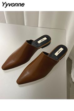 Yyvonne Flat Slippers Women Brand Slides 2023 Fashion Mules Shoes Slip On Casual Outdoor Slipper Closed Toe Low Heel Summer Shoes Flat Mules For Office In Fall, Brown Pointed Toe Mules For Work, Flat Mules For Office Use In Fall, Brown Pointed Toe Mules For Office, Brown Flat Heel Mules For Office, Closed Toe Office Mules For Fall, Trendy Brown Mules For Work, Trendy Brown Mules For Workwear, Office Mules For Fall With Almond Toe