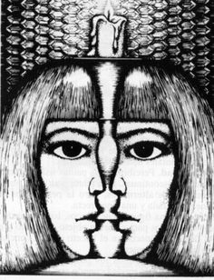 the face of an egyptian woman is shown in this black and white drawing by person