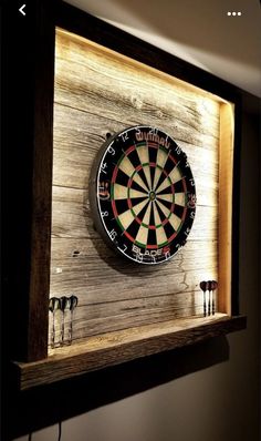 a dart board mounted to the side of a wall