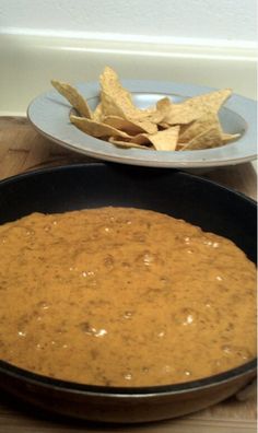 tortilla chips and salsa in a black skillet