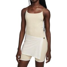 (WMNS) Nike x Jacquemus Ribbed Short Bodysuit 'Pearl White' DN3233-221 Nike Jacquemus, Nike X Jacquemus, Detachable Skirt, Nike Snkrs, Ribbed Shorts, Keep Your Cool, Womens Bodysuit, Fashion Details, Tennis Court