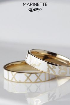 "This elegant band is one of my collection's favorite pieces. Choose the words, the names or the dates that matter most to your heart and display them on this beautiful band in 14K gold and white enamel. This ring is made to order, specially to your measurements. 4.3 mm wide. Available in yellow, white, or pink 14K gold. Just send me a message for more information. IMPORTANT: To avoid any mistake, please let me know the following information in the \"note to seller\" section when you order: - Wi White Enamel Ring, Personalized Gold Necklace, Monogram Bracelet, Gold Monogram, Enamel Ring, Gold Enamel, Crystal Stone, Custom Necklace, Wedding Bracelet