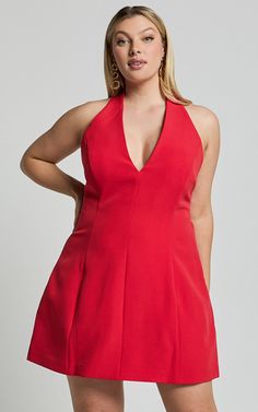 Yelena Mini Dress - Halter Neck Bow Detail Mini Dress in Red | Showpo USA Neck Bow, Halter Neckline, Halter Neck, Halter Dress, Polyester Fabric, Fashion Forward, Mini Dress, Outfit Inspo, Red