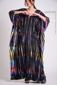 Colorful Black Tie Dye Kaftan CKF35 Beach Kaftan Holiday | Etsy Egypt Bohemian Multicolor V-neck Thobe, Multicolor Flowy Maxi Dress For Festival, Black Floor-length Maxi Dress For Festival, Multicolor Long Abaya For Spring, Oversized Bohemian Multicolor Maxi Dress, Summer Maxi Length Abaya, Multicolor Maxi Dress With Kimono Sleeves For Festival, Multicolor Floor-length Maxi Dress For Festival, Free Size Multicolor Maxi Dress