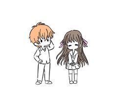 two anime characters standing next to each other with one holding his head in his hands