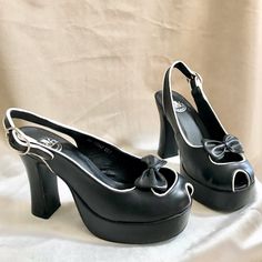 This Demure Yet Dramatic Platform Will Ensure All Eyes Are On You Pu With 4 1/4 Heel With 1 1/8 Platform Tuk Rewind Never Worn Tuk Shoes, All Eyes, All About Eyes, Shoes Black, Size 7, Black White, Women Shoes, Black And White, Heels