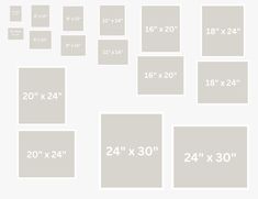 the size and width of each square is shown in different sizes, with measurements for each square