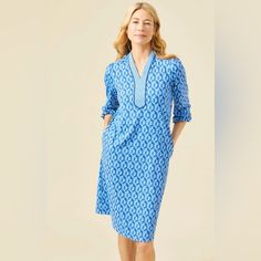 Made From Soft, Flattering Lyford Jersey, This Dress Has A V-Neck Placket, Pockets And Bracelet Bishop Sleeves With Elastic Cuffs. Smoke And Pet Free Home. Fashion Design Dress, J Mclaughlin, Design Dress, Dress Medium, Medium Blue, Designer Dresses, Color Blue, Blue Color, Womens Dresses