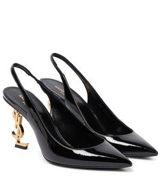 Modern refinement is built on solid foundations, and there’s no better way to create one than with the Opyum pumps from Saint Laurent, so named in honor of the label’s famous Opium perfume. With their black patent leather uppers that let the gleaming gold-toned YSL-monogram heels steal focus, they’re bound to make every step of yours a statement. Ysl Boots, Pumps Outfit, Ysl Heels, Ysl Shoes, Saint Laurent Shoes, Slingbacks, Patent Leather Pumps, Slingback Pump, High Heel Pumps