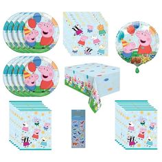 peppa pig party supplies including plates, napkins and tableware set for children