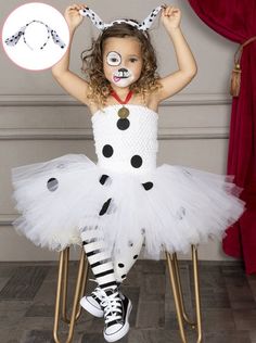 Popular Girls Halloween Costumes, Dalmation Costume, Dalmatian Halloween, Halloween Tutu Dress, Production Planning, Dog Ears Headband, Halloween Customs, Sibling Costume, Dalmatian Costume