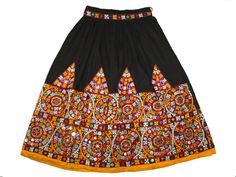 "Item Description This Indian Gujarati Gypsy Tribal kutch Embroidery Banjara Skirt has intricate & heavy hand embroidery. Exclusively handcrafted in its country of origin, India,Gujarat by the people of rural India. RABARI HAND EMBROIDERED SKIRT(CHANIYA) has both sided (front & back) embroidery work. Vintage condition - Original sketch or print mark will show in some places. Some of the material on the have frayed or worn. This is an old Skirt and made by 1960's tribal people. Some of the mirror Belly Dancing Skirt, Hand Embroidered Skirt, Extra Dress, Dancing Skirt, Kutch Embroidery, Saree Sale, Belly Dancing, Embroidered Skirt, Mirror Work