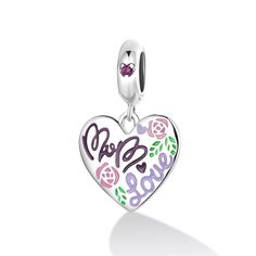 Product Description Show mom how much you care by gifting her this happy heart sterling silver charm! The words MOM AND LOVE inscribed in beautiful enameling detail accent the pink roses, green leaves, and sparkling stone on the top, creating a darling little bouquet filled with meaning and affection. Features Compatible with All Major Brand Charm Bracelets Material: Sterling Silver Nickel-Free Hyperallergic High-Polish Finish Charm hole diameter: 0.18" | 4.5 mm Charm Height: 0.76" | 19.4 mm Cha Anniversaire Diy, Mom Love, Bracelet Pandora, Delicate Jewelry, Love Mom, Dangle Charms, Pandora Bracelet, Diy Pendant, Sterling Silver Heart