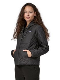 Warm  windproof and water-resistant  the women's Patagonia Diamond Quilted Bomber insulated hoodie is designed to be an everyday staple to grab and go on chilly days. Casual Hooded Patagonia Windbreaker, Patagonia Casual Black Outerwear, Black Casual Patagonia Outerwear, Casual Black Patagonia Outerwear, Patagonia Black Outerwear For Hiking, Insulated Jacket Women, Outdoor Jackets, Patagonia Jacket, Outdoor Jacket