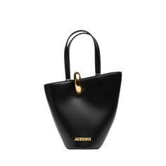 Jacquemus "Le Petit Bambola" bucket bag in leather and cotton  Top handles Open top with oversized ring hardware closure  Lining: Cotton Approx. 9.6"H x 9.3"W x 3.7"D Made in Italy Designer Handheld Bucket Bag For Everyday, Designer Handheld Bucket Bag With Handle Drop, Evening Bucket Bag With Detachable Handle, Handheld Bucket Bag With Gold-tone Hardware For Shopping, Luxury Handheld Bucket Bag For Evening, Designer Bucket Bag With Metal Hardware, Chic Bucket Bag With Metal Hardware And Double Handle, Luxury Bucket Bag With Gold-tone Hardware For Shopping, Formal Bucket Bag With Metal Hardware And Double Handle