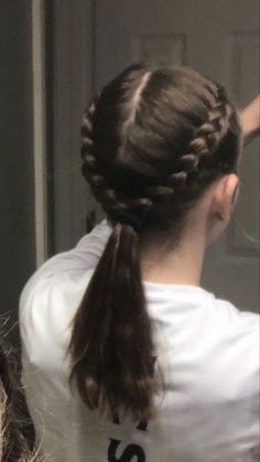 Hairstyle For Cheer Dance, Gym Hairstyles Pics, Soccer Hairstyles, Volleyball Hairstyles Braids, Dutch Braids, Cheer Hair, Gym Hairstyles, School Hair